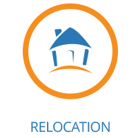 Home image icon representing international relocation.