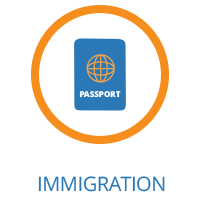 Image of a passport in a circle on the Executive Relocations website.