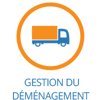 'Gestion du Demenagement' image with Truck in a circle on the Executive Relocations website.