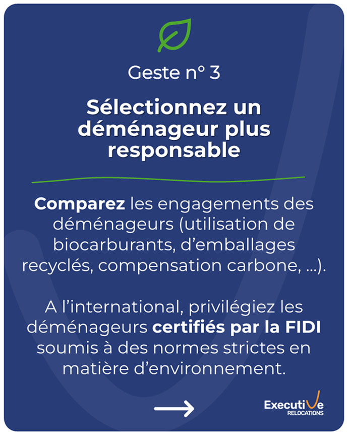 Sélectionnez un déménageur engagé dans une démarche écologique en faveur de l'environnement pour limiter votre empreinte carbone lors de votre déménagement.