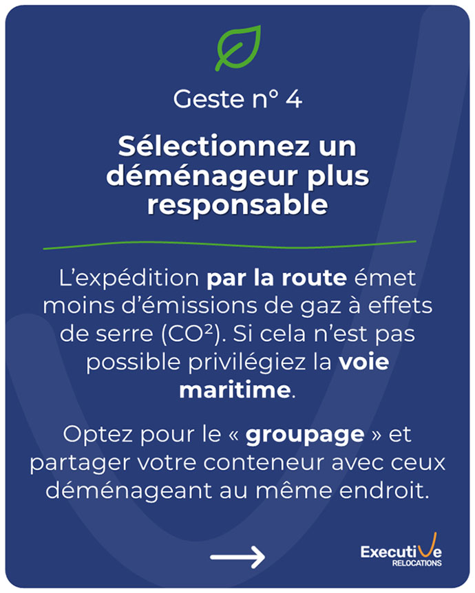 Optez pour un mode d’expédition plus écologique afin de réduire l’empreinte carbone de votre déménagement et contribuer à la protection de l’environnement.